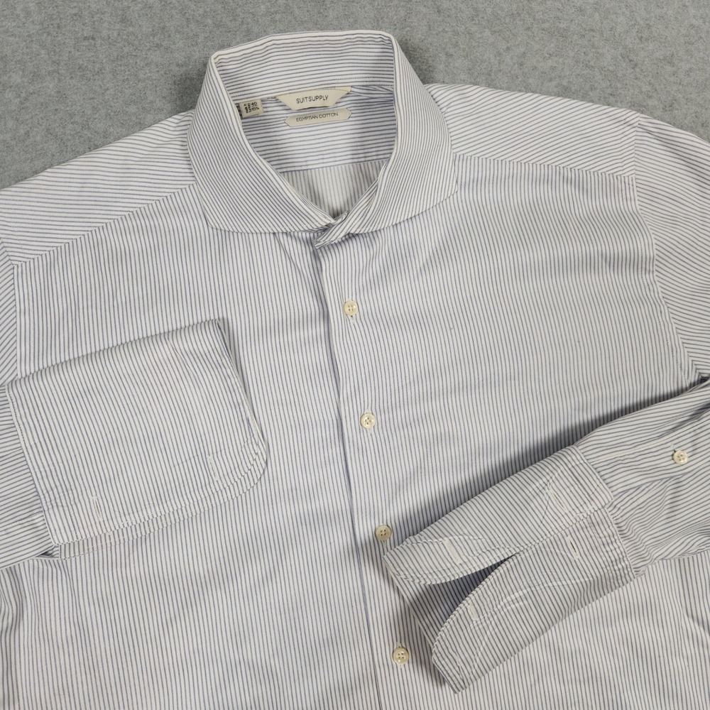 Suitsupply Shirt Mens 40 15.5 Blue White Striped Egyptian Cotton Cutaway Collar